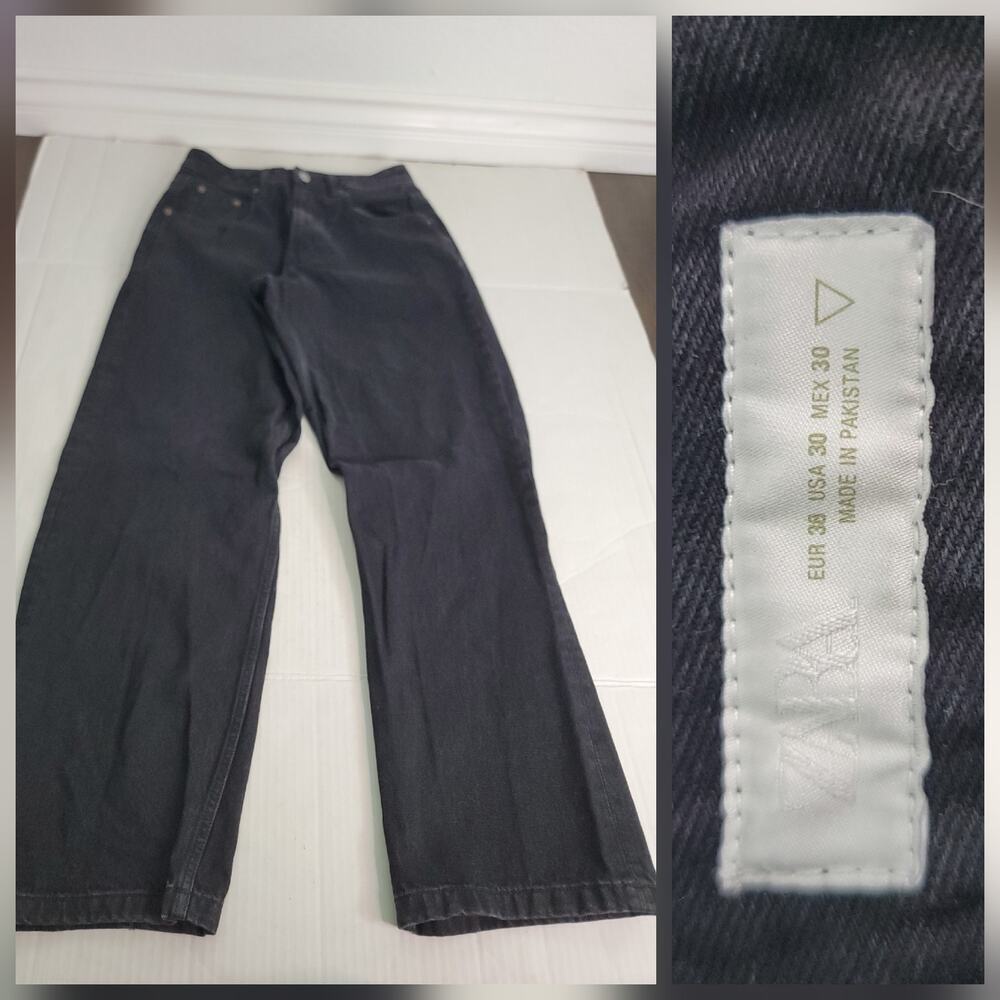 Zara Men's Jeans SZ 30 Denim Straight Wide Leg Black
